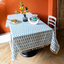 跨境亚马逊条纹棉麻餐桌布东南亚日本植物叶子盖布少数民族台布艺