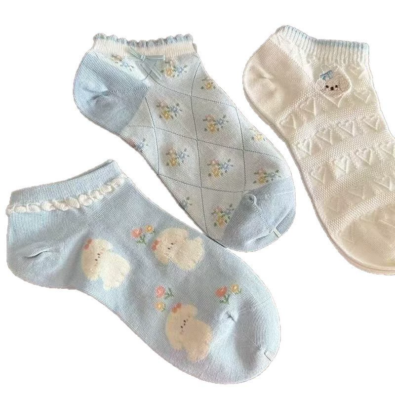 Breathable summer white three dimensional knee socks, wide color palette, with embroidery, floral print
