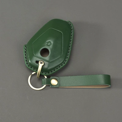 Car key bag: Cowhide High-End Leather Cover Retro - green-wristband
