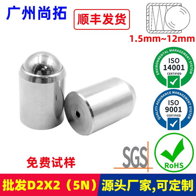 批发D2X2微型无台阶定位珠 光身钢珠紧定 压入式球头柱塞 弹簧珠