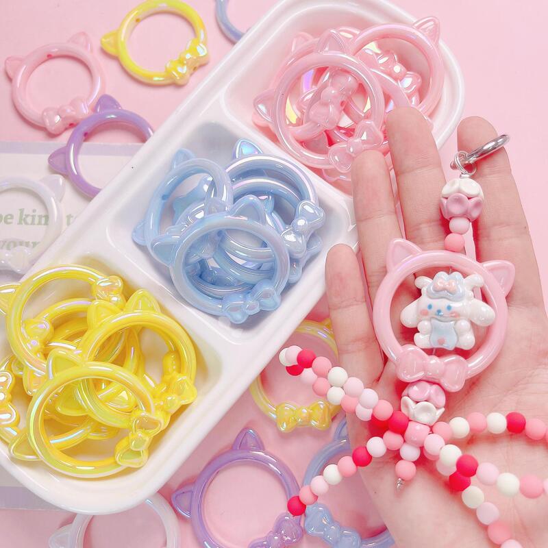 Acrylic uv color-plated cartoon cat head ring photo frame straight hole beaded diy mobile phone chain keychain accessories