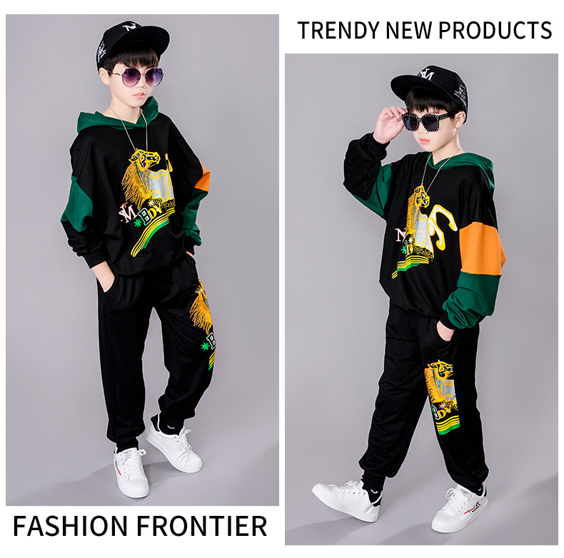 Barnas uformelle høst 2023 ny koreansk versjon av guttegenser med hettegenser, stort sportssett i to deler for barn_voghion.com