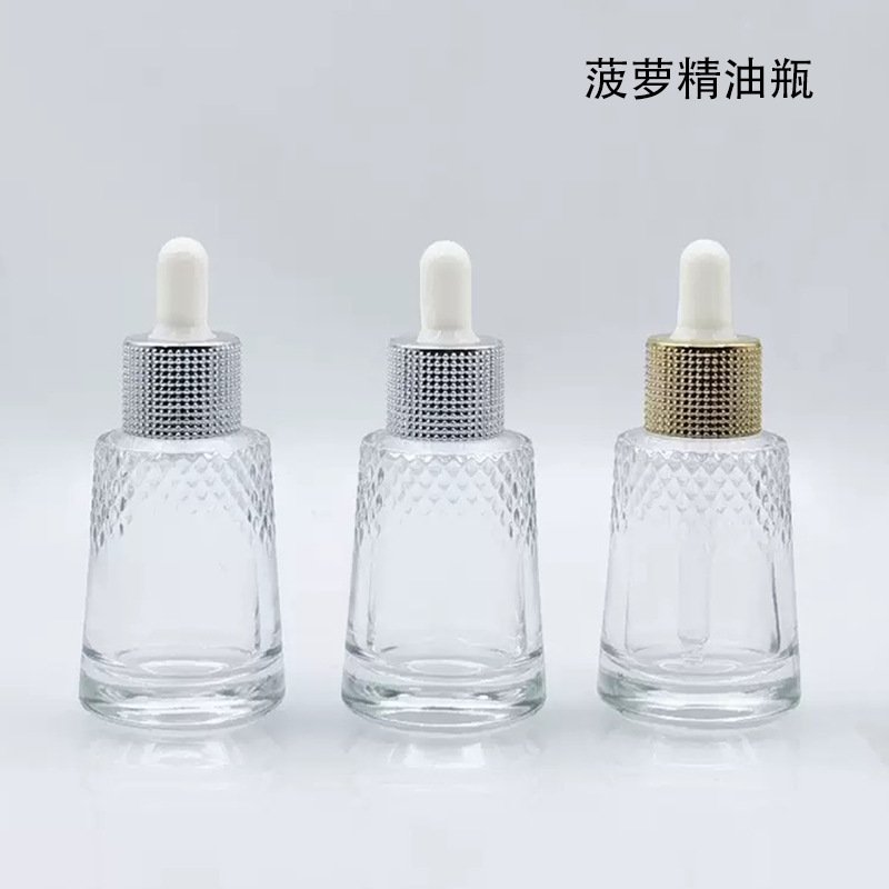 卸売透明パイナップルボトル 30 ミリリットル厚底スポイトエッセンシャルオイルボトル新しい円錐形エッセンス液体包装ガラスボトル|undefined