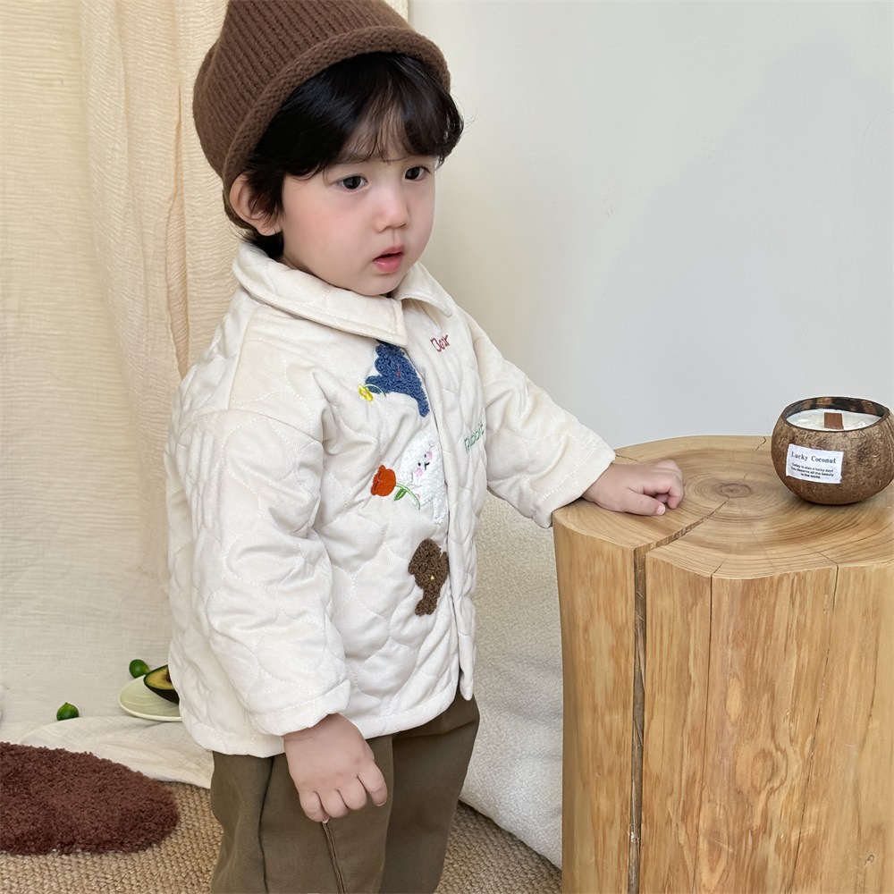 Abrigo cálido engrosado de otoño e invierno para niños Ropa de invierno acolchada linda chaqueta de algodón para bebés más traje de jeans de terciopelo