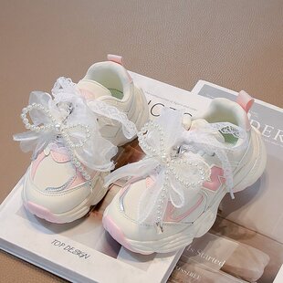 Girls sneaker Fashion Torre Shoes 2025 Spring and Autumn New Breathable Mesh Bow Girls Princess White Shoes