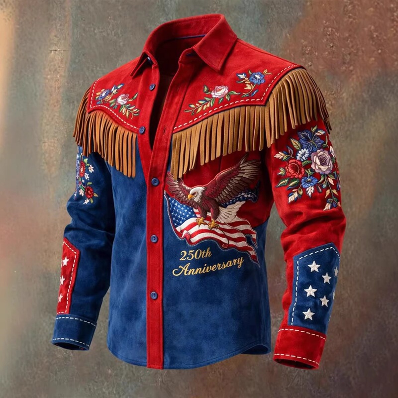 Cross-Border 2006 New Men's Retro Distressed Western American 250Th Anniversary Commemorative Printed Shirt