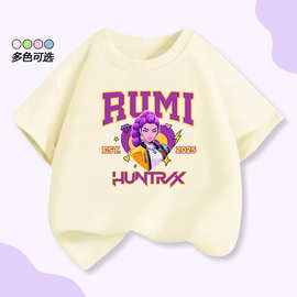 批发跨境猎魔女团RUMI男童圆领短袖T恤夏季女童卡通体恤纯棉上衣