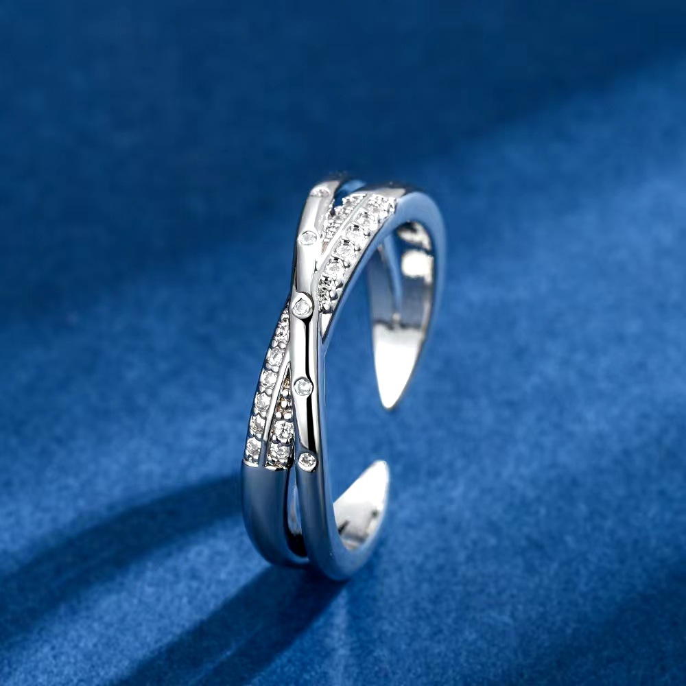 Grensoverschrijdende bestseller: Volledig met diamanten bezette zirkonia ring voor dames, elegante en minimalistische stijl, hoogwaardige open ring, groothandel_voghion.com