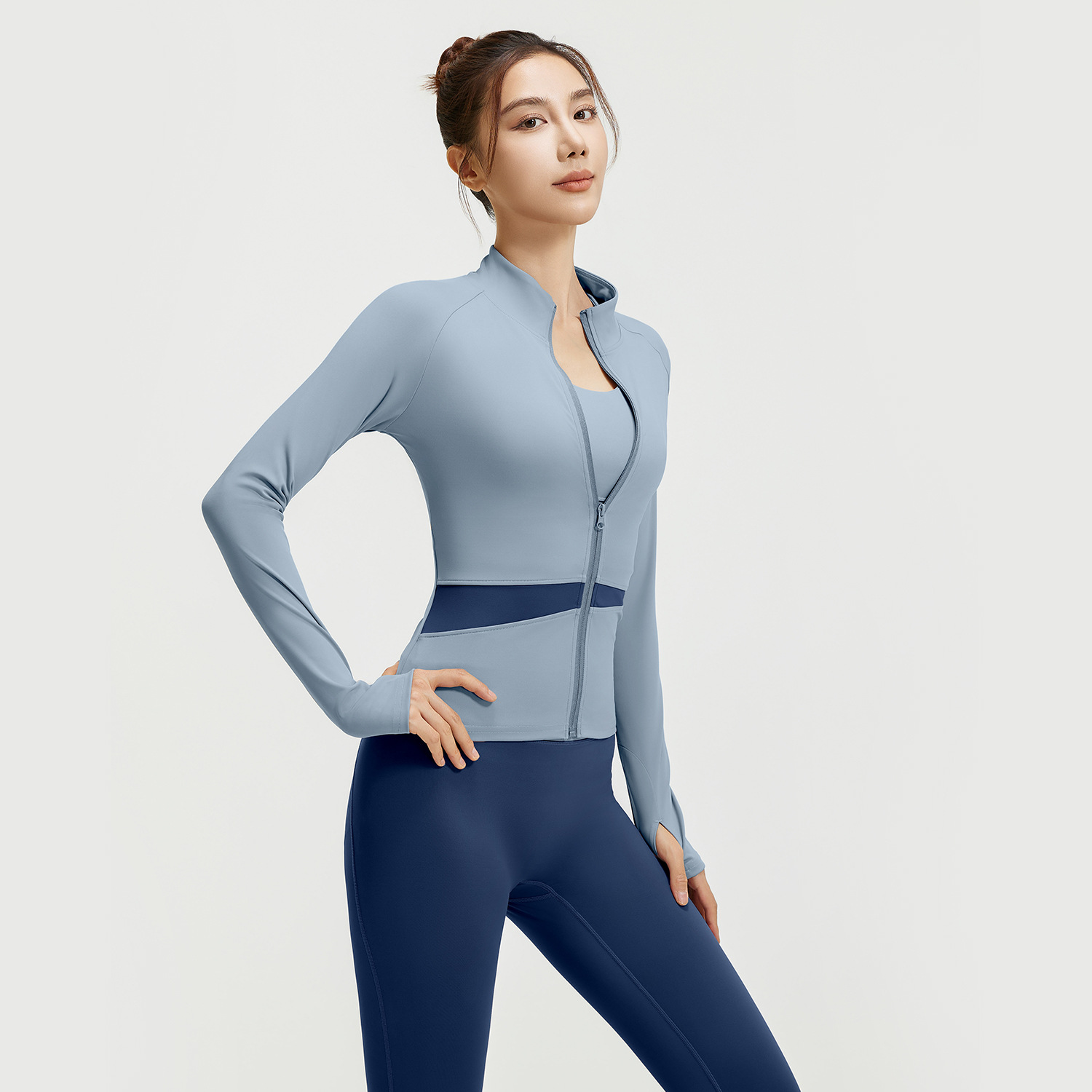 Juyi Tang Peach Color Combinado Tres Piezas Desnudo Yoga Set Running Belt Fitness Set