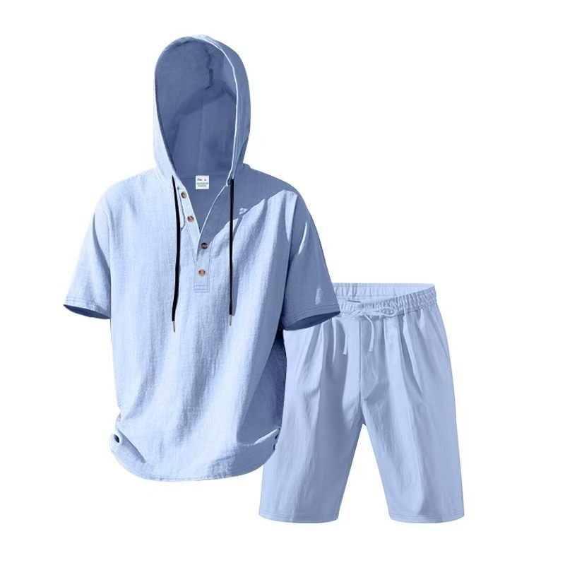 2026 Summer Cross-Border Amazon 3D Men's Hooded Button-Down Short-Sleeve Shirt, Versatile Casual Short-Sleeve Shirt and Shorts