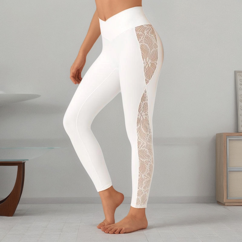 Europa y los Estados Unidos delgada encaje junta leggings de yoga cintura alta transfronteriza correr ropa deportiva al por mayor mujeres image 7