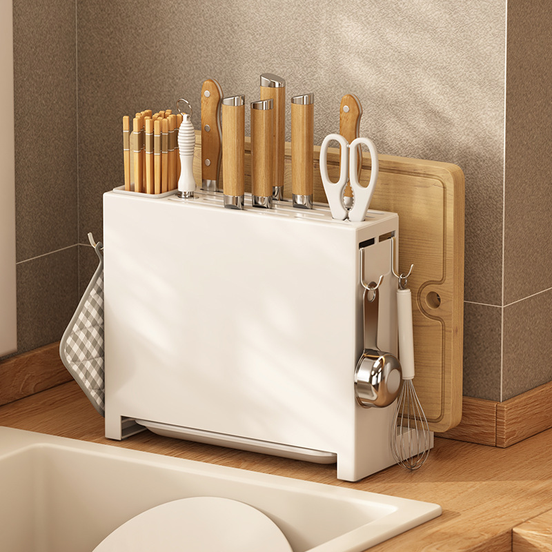 Kitchen storage rack small knife holder countertop multifunctional knife block integrated stand wall-mounted hole-free knife and chopstick storage rack