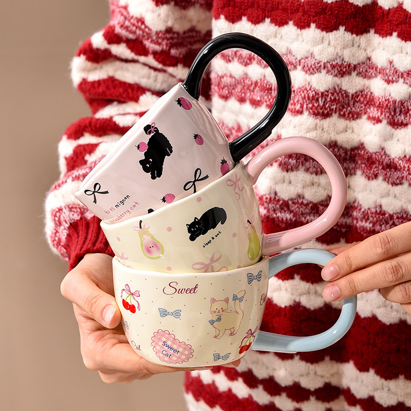 かわいい子猫陶磁器マグカップの親友コーヒーカップはギフトボックス付きオフィスで水を飲む高颜値カップの女性家庭用|undefined