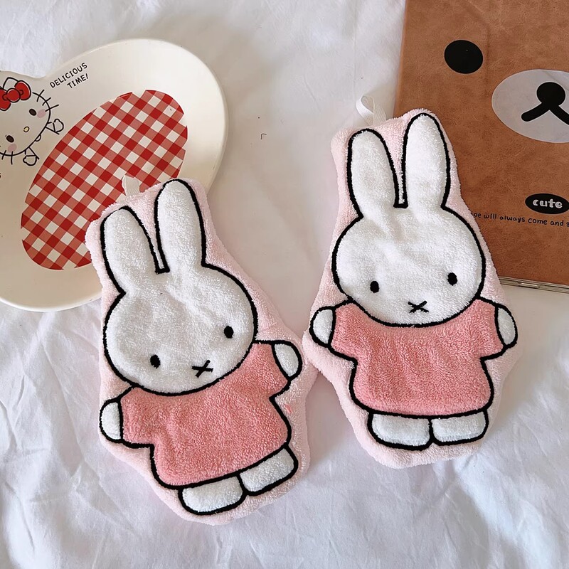 Miffy Rabbit Thickened Hand Towel for Bathroom, Cartoon Handkerchief, Furniture Decoration, Cute Gift for Friends
