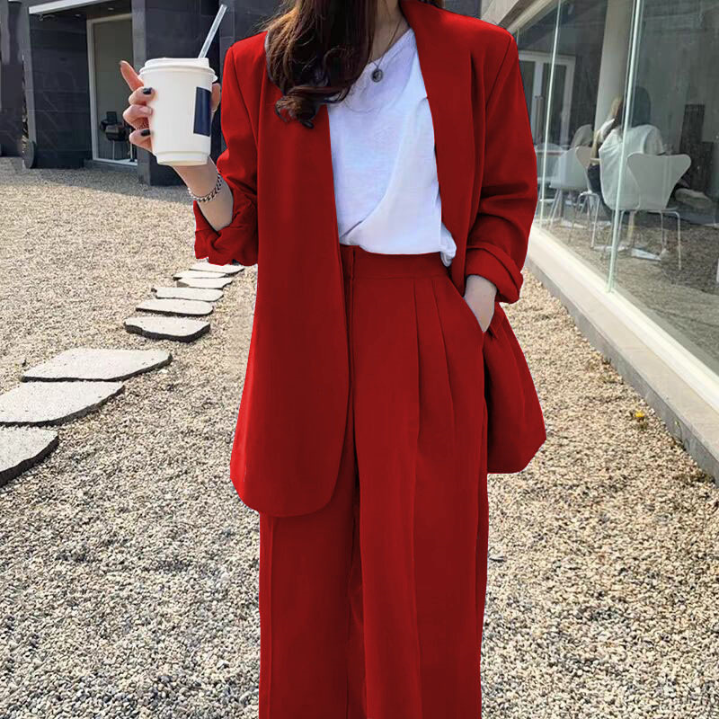 Wide-Leg Pants Suit for Women 2026 Spring and Autumn Korean Style Fashionable and Elegant British Style Casual Trendy Professional Blazer