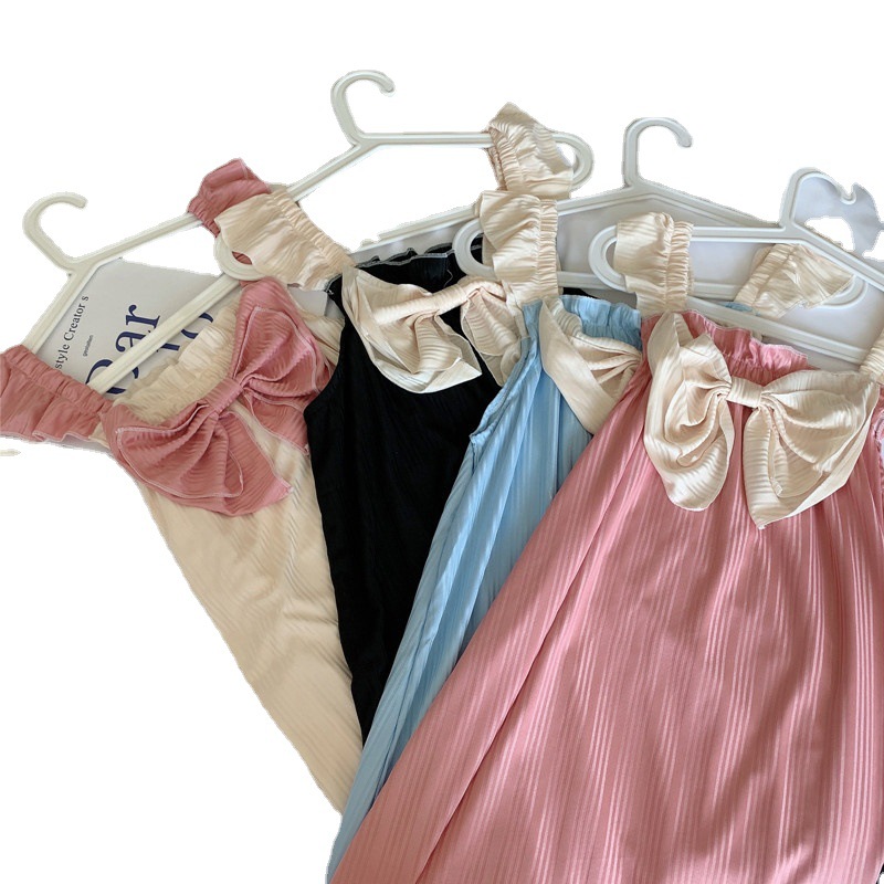 2023 camisón de verano de las mujeres suspender pijamas dulce lindo arco estudiante en línea rojo ins estilo desgaste del hogar de verano