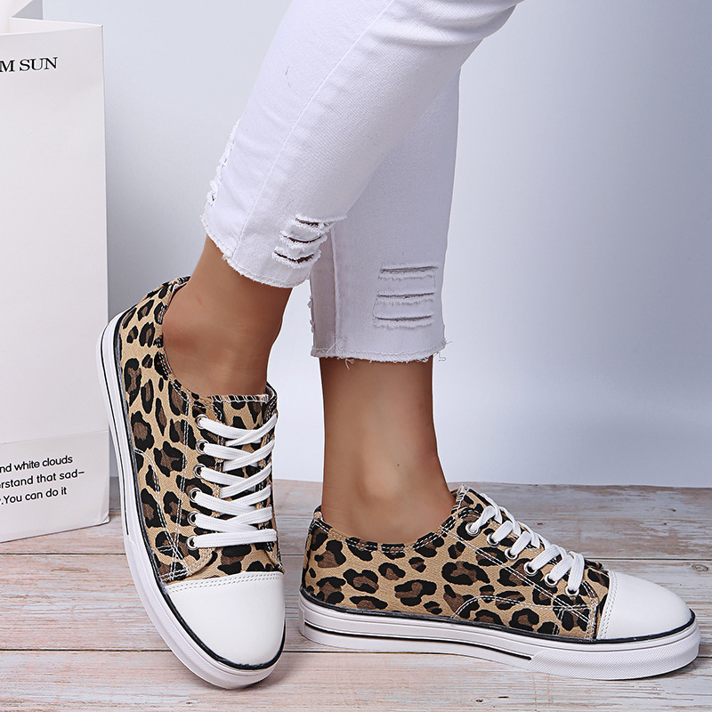 round toe lace-up casual leopard print flat shoes NSFH127810