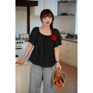 100kg Plus Size Plus Size Tops, Shirts, Summer Women's Clothing, Loose, Hidden Flesh, Covering Belly, Small Floral Sister 3405