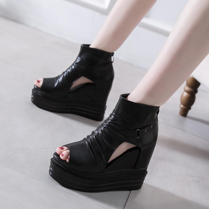 2025 New Summer Thick-Soled Wedge Sandals for Women 12cm Super High Heels Sexy Fish Mouth Waterproof Platform Inner Heightening Sandals