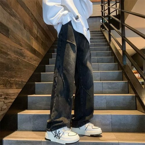 Men's Spring and Autumn and Winter American Street Style Trendy High-End Design Loose Retro Straight Leg Jeans