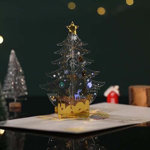 Christmas three-dimensional card, new sparkling Christmas tree, New Year's Day blessing message for friends, cross-border wholesale