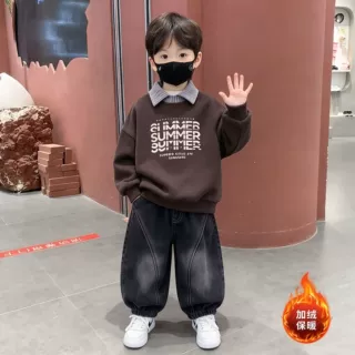 男童秋冬款加绒卫衣套装新款2026中小童炸街休闲洋气韩版保暖网红