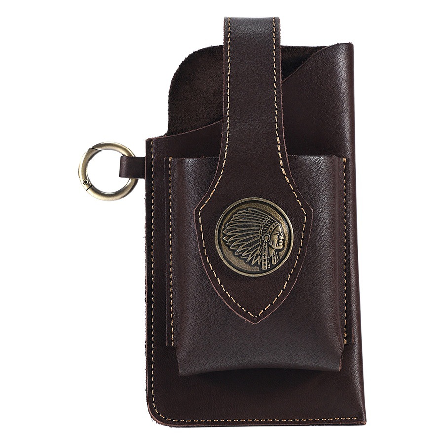 Cross-border Genuine Leather Men's Mobile Phone Bag Crazy Horse Leather Convenient Wear Belt Waist Bag Outdoor Sports Cowhide Tactical Waist Bag