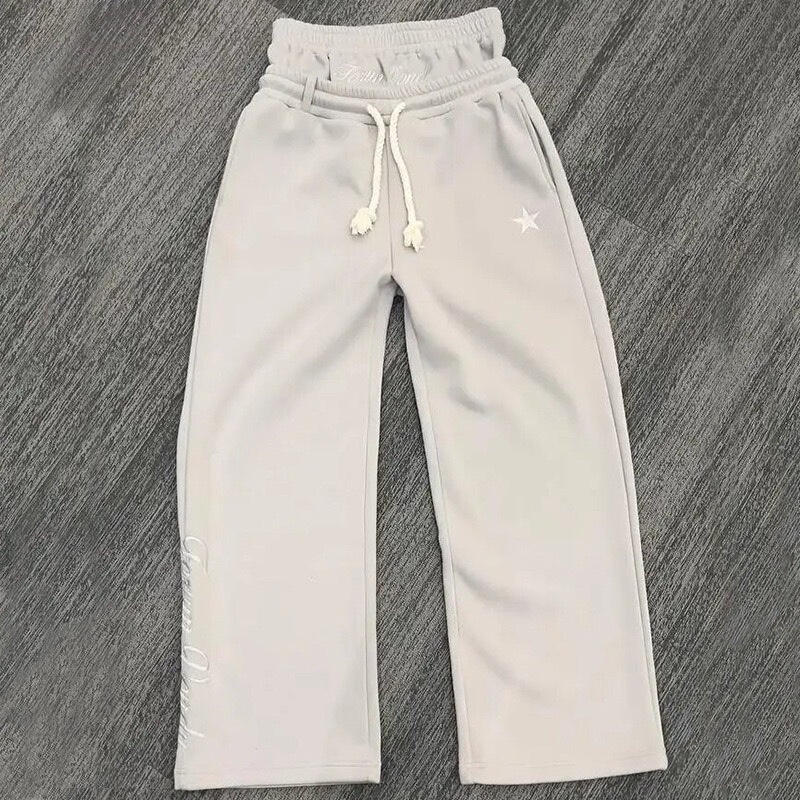 Cross-border European and American Double Waist Embroidered Sweatpants Men's and Women's Trendy Brand High Street Pants Fake Two-piece Pants Loose Wide-leg Pants Cross-border European and American Double Waist Embroidered Sweatpants Men's and Women's Trendy Brand High Street Pants Fake Two-piece Pants Loose Wide-leg Pants