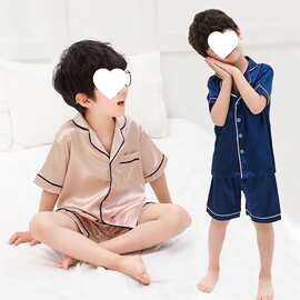 童装男童夏季丝绸儿童睡衣冰丝质短袖家居服小男孩套装宝宝薄款春