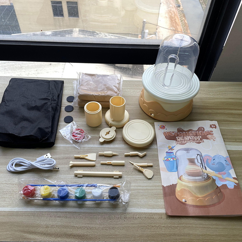 mini diy electric pottery machine with pigment clay tool suit children's puzzle hands-on ability training toy