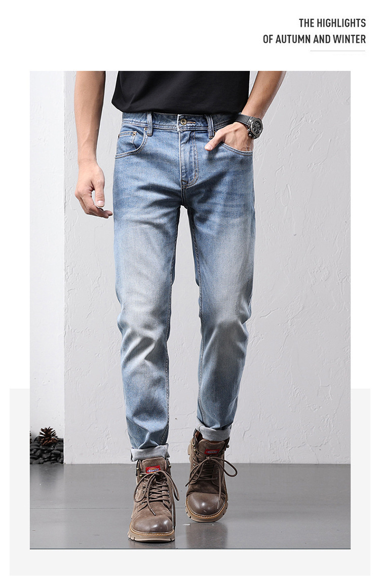 Wholesale Men's Korean Style Jeans, Slim Fit Stretch Denim Pants with ...