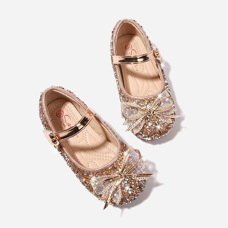 Детская обувь Эльзы, туфли принцессы для девочек, весна 2024, кожаные туфли для маленьких девочек с платьем, детские туфли на мягкой подошве с кристаллами на плоской подошве