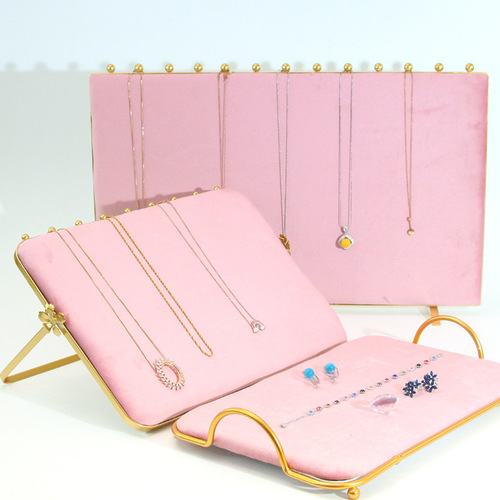 Nordic-style INS metal jewelry stand decorative princess pink earrings, rings, necklaces soft cushion multi-purpose display stand