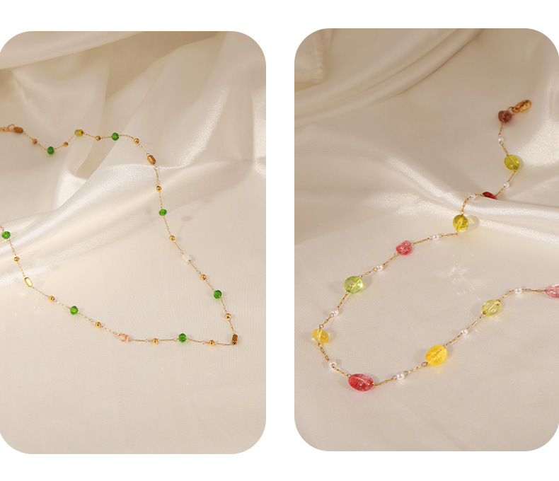 Neue Modepersönlichkeit Nische Titanstahl vergoldet Naturstein Anhänger handgefertigte Perlen Halskette_voghion.com