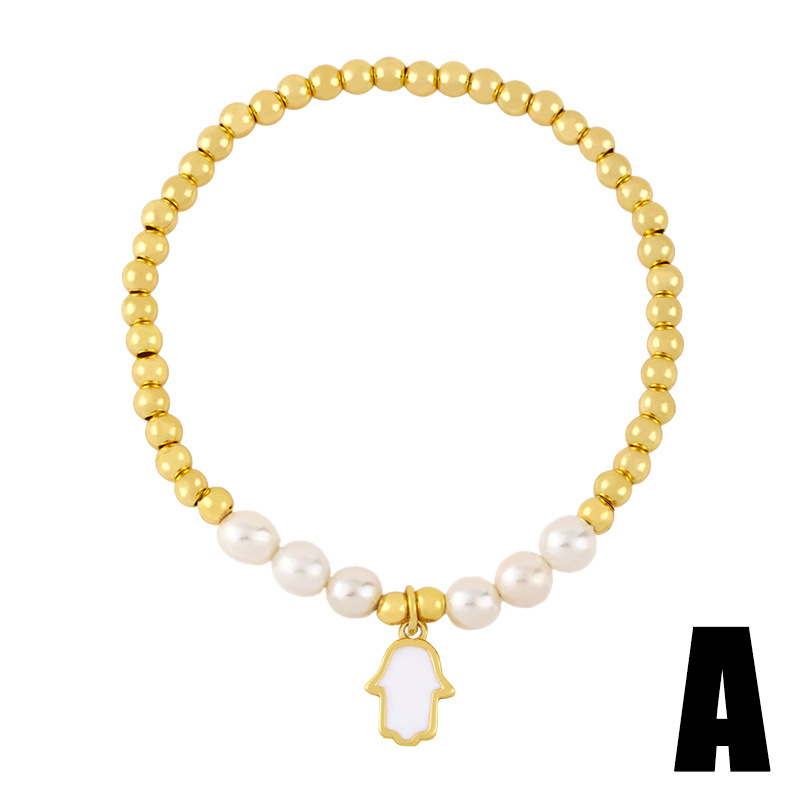 wholesale jewelry pearl beaded stars moon pendant copper bracelet nihaojewelry