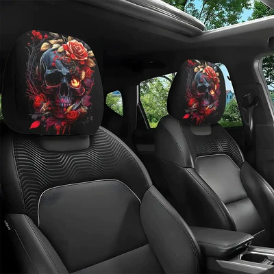 Universal seat cover: Cross-border Amazon best-selling universal pullover printed - flower-skull-double-sided-printing-1-piece