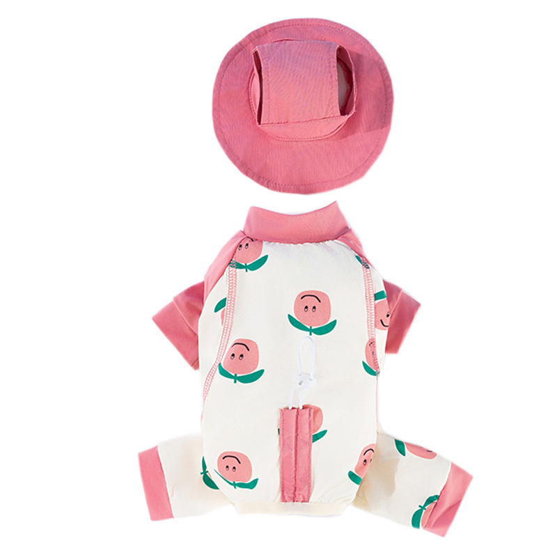 Ropa de protección solar al aire libre de primavera y verano para perros, ropa fresca de cuatro pies con impresión completa de frutas, ropa de peluche para mascotas para perros pequeños