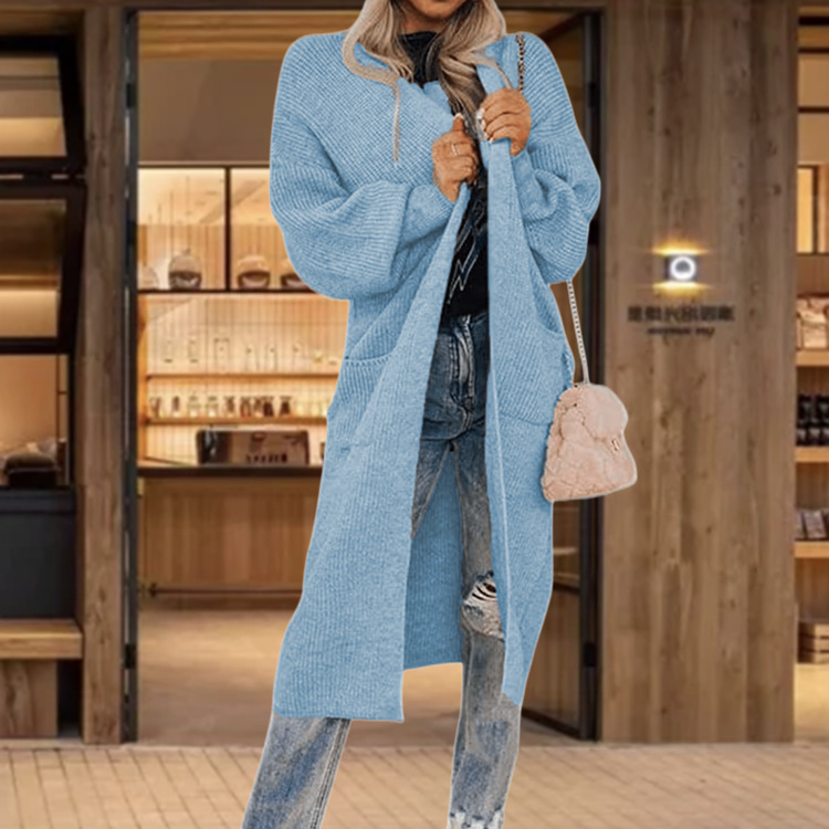 Damen Strickcardigan Mit Taschen Langarm Strickjacke Für Damen_voghion.com