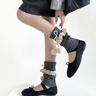 Autumn and Winter New Lolita Sweet Style Lace Socks Furry Cute Fur Ball Flanging Leg Cover Japanese Style Ballet Style
