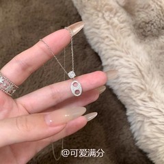 「白富美」爆闪莫桑钻猪鼻子项链韩系简约时尚锁骨链礼物