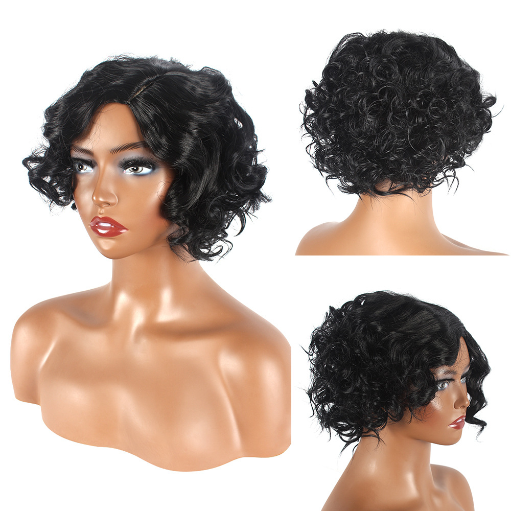 Peluca de comercio exterior transfronterizo de las mujeres europeas y americanas de longitud media corta rizado color mezclado esponjoso COS cabeza cubierta caliente venta nueva peluca