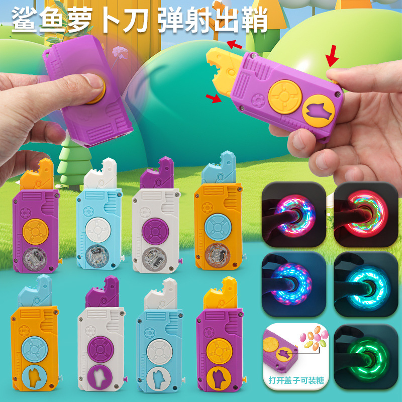 New Shark Telescopic Knife Light Fingertip Gyro Rotating Knife Sugar Toys Sugar Play Gifts Night Market Stall Toys
