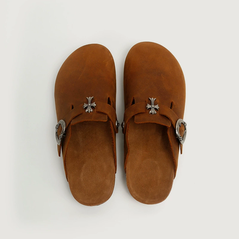 Туфли Birkenstock с открытыми носком и пяткой из металла для мужчин и женщин, кожа Crazy Horse, пробковая толстая подошва полуразлитые тапочки-носок-напоминание, ленивые Birkenstock тапочки для женщин