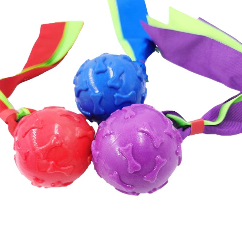 Fábrica directa para perro mordedura-resistente sonido juguetes TPR cinta hueso bola mascotas suministros en stock al por mayor