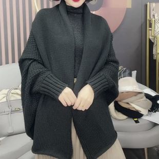 Upper and Lower wear knitted shawl coat top Internet celebrity same style autumn and winter New loose fashion all-match with sleeves outer wear