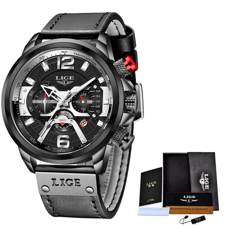 LIGE 8917 nuevo cinturón de seis pines calendario personalidad dial luminoso aguja multifuncional reloj de hombre