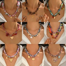 跨境外贸热卖花朵陶瓷吊坠丝带项链气质百搭多巴胺彩色丝巾锁骨链