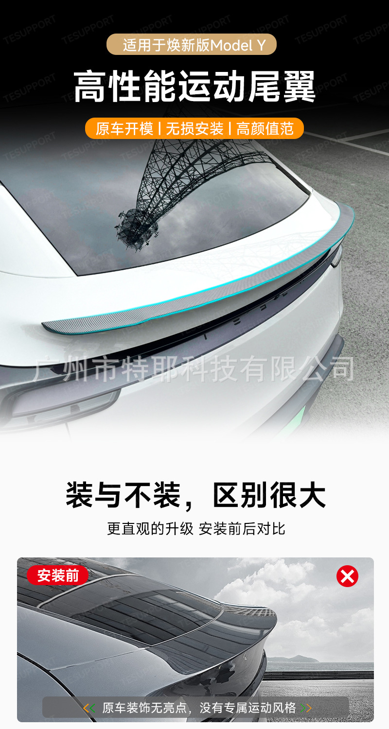 Suitable for Tesla's New Version Model Y/3 High-Performance P Version Modified Decorative Original Factory Fixed Wing Spoiler