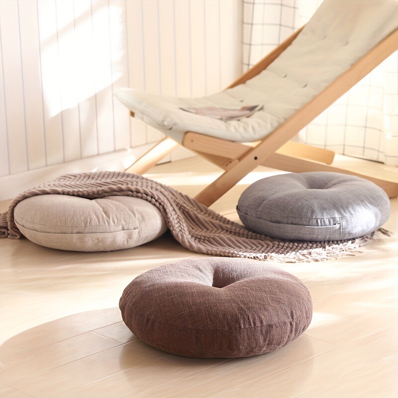 Linen Futon Cushion Thickened Round Japanese Style Balcony Bay Window Lazy Floor Tatami Bedroom Seat Cushion