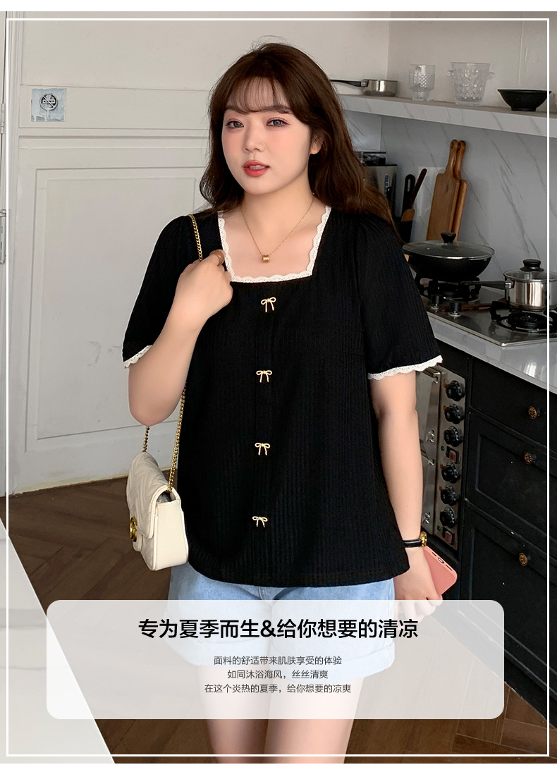 Talla grande mujer gorda mm manga corta camiseta verano 2025 nuevo 200 jin suelto máscara delgada cuello cuadrado top floral pic 4